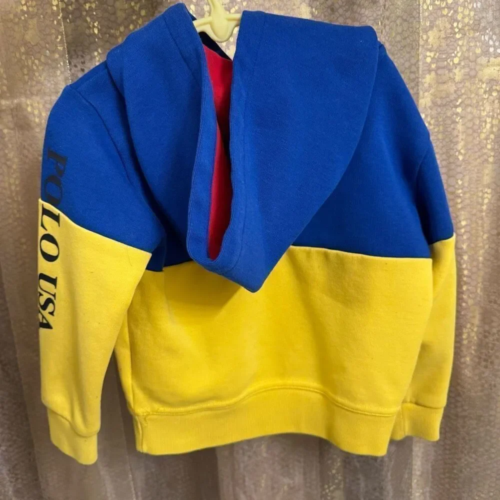 POLO Ralph Lauren Toddler Boys 3T Colorblock Blue Yellow Red Hoodie